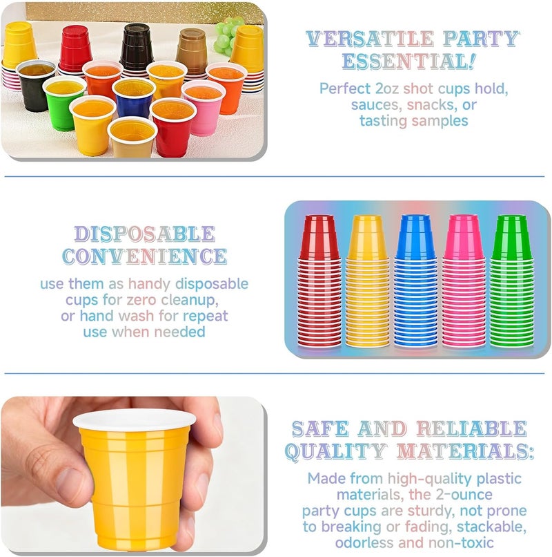 Pineburg 100 Pack 2oz Plastic Shot Cups, Mini Disposable Shot Glasses, Colorful Plastic Shot Glasses for Parties Valentine's Day Carnival Birthday Weddings Party Supplies(Colord) - Image 3